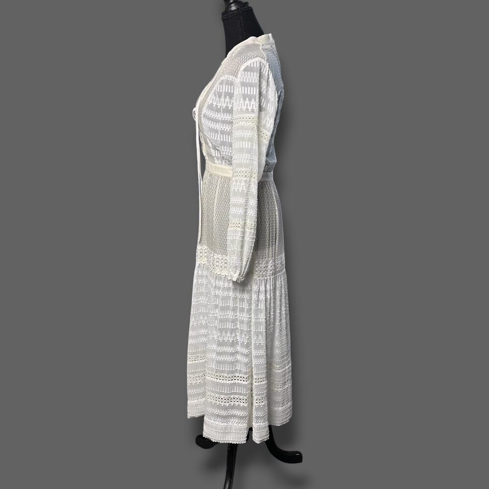 Karen Millen The Atelier Silk Lace Up Prairie Boho Cream Sheer Dress Sz 6 - Picture 7 of 10